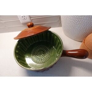 Savinio Brown & Green Glazed Ceramic Baker Pan Casserole Dish with Lid Oven Safe